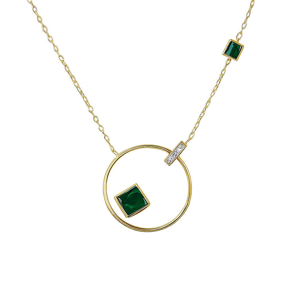 Doğal Taşlı Yeşil Altın Kolye