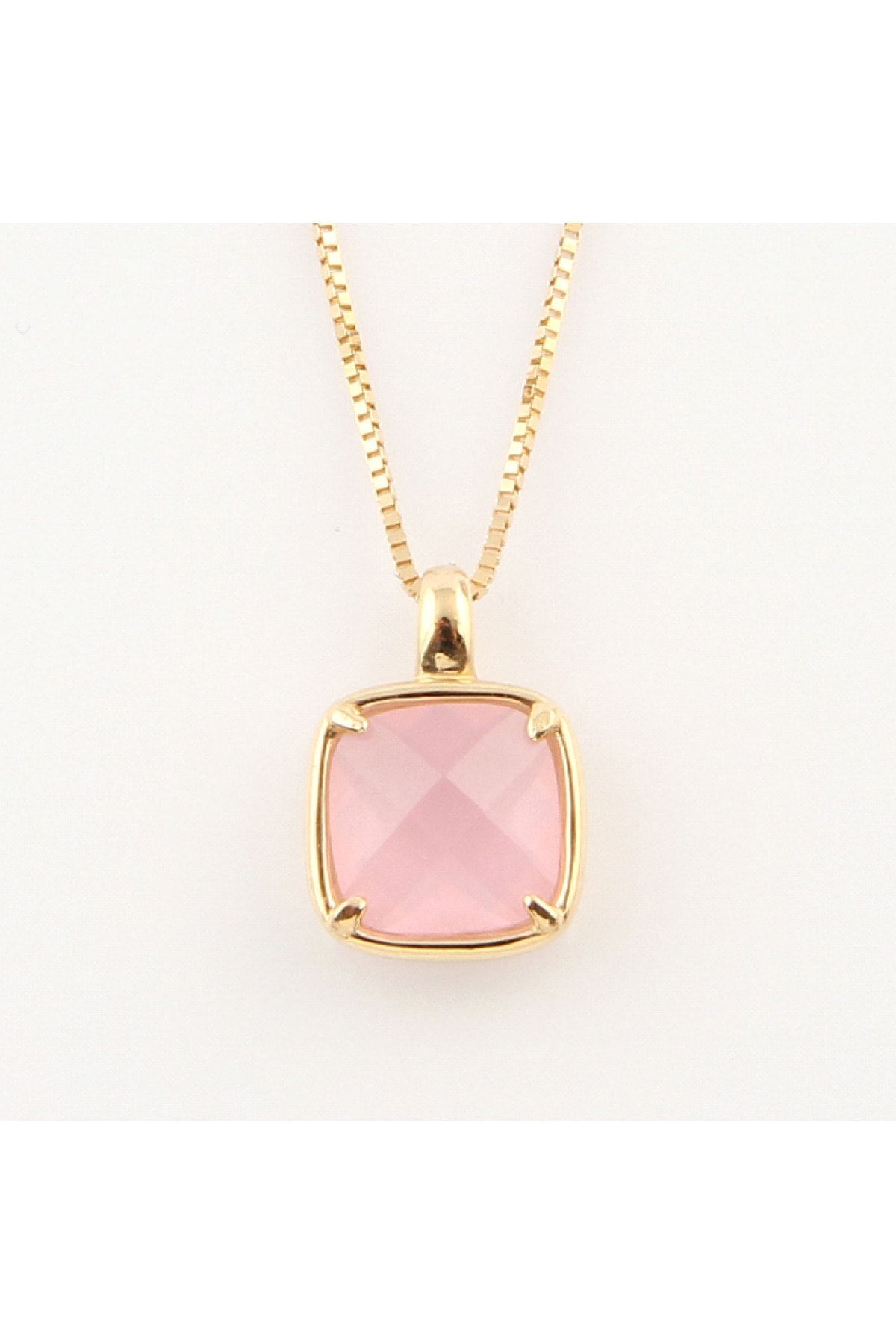Pink Quartz Taşlı Yeşil Altın Kolye