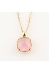 Pink Quartz Taşlı Yeşil Altın Kolye
