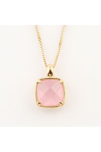 Pink Quartz Taşlı Yeşil Altın Kolye