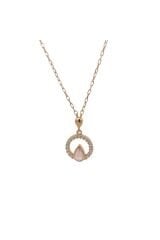 Zirkon Halka Ortası Damla Pembe Quartz Taşlı Rose Altın Kolye