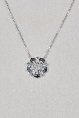 Aquamarine Ve Zirkon Baget Taşlı Beyaz Altın Kolye