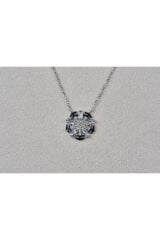 Aquamarine Ve Zirkon Baget Taşlı Beyaz Altın Kolye