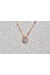 Pink Quartz Ve Zirkon Taşlı Damla Rose Altın Kolye