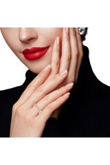 Farklı Tasarım Yan Yüzü Taş Detaylı Swarovski Beştaş Yeşil Altın Yüzük