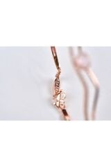 Pink Quartz Ve Zirkon Taşlı Rose Altın Kelepçe Bilezik