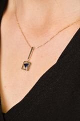 Quartz Taşlı Yeşil Altın Kolye