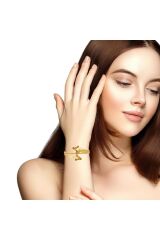 Dorika Model Toplu Çok Sıralı Tarz Sarı Altın Kelepçe Bilezik