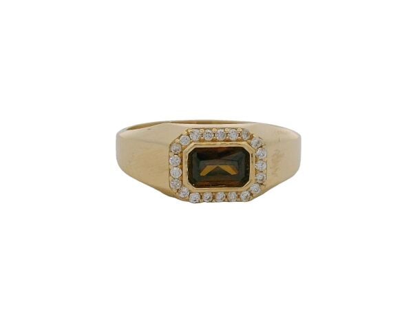 Zirkon Ve Quartz Taşlı Şövalye Model Şık Yeşil Altın Yüzük