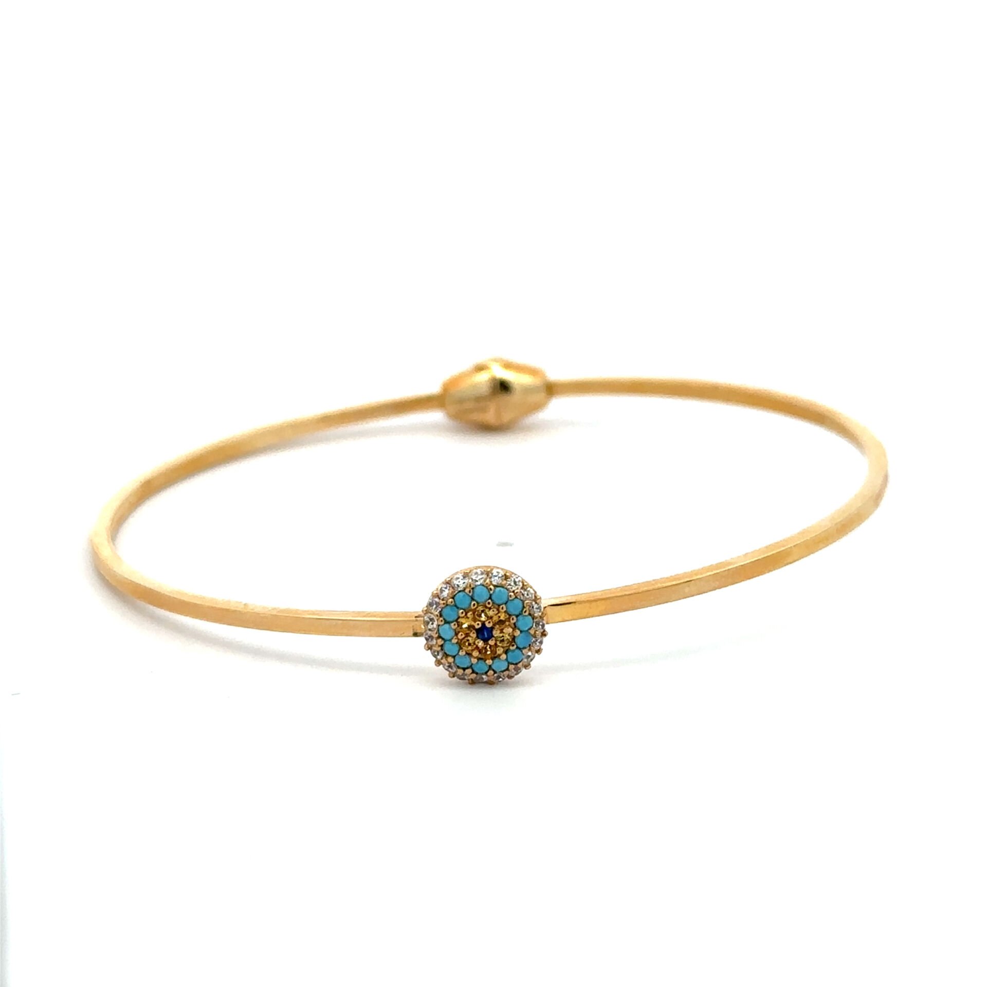 Firuze Ve Zirkon Taşlı Şık İnce Yeşil Altın Kelepçe Bilezik