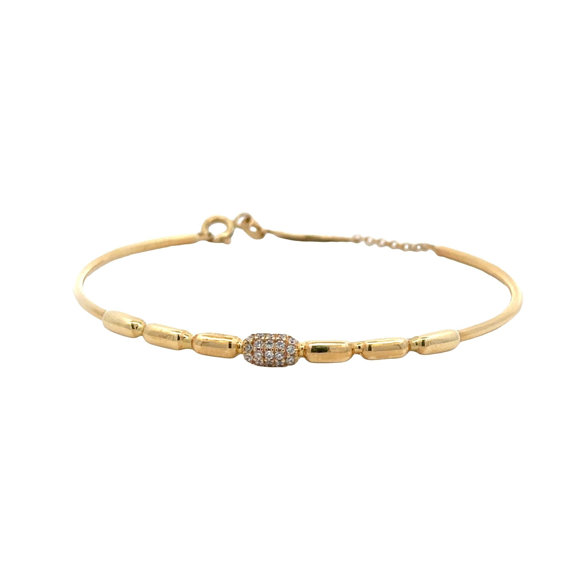 Modern Ve Zarif Tarz Zirkon Taş Detaylı Yeşil Altın Kelepçe Bilezik