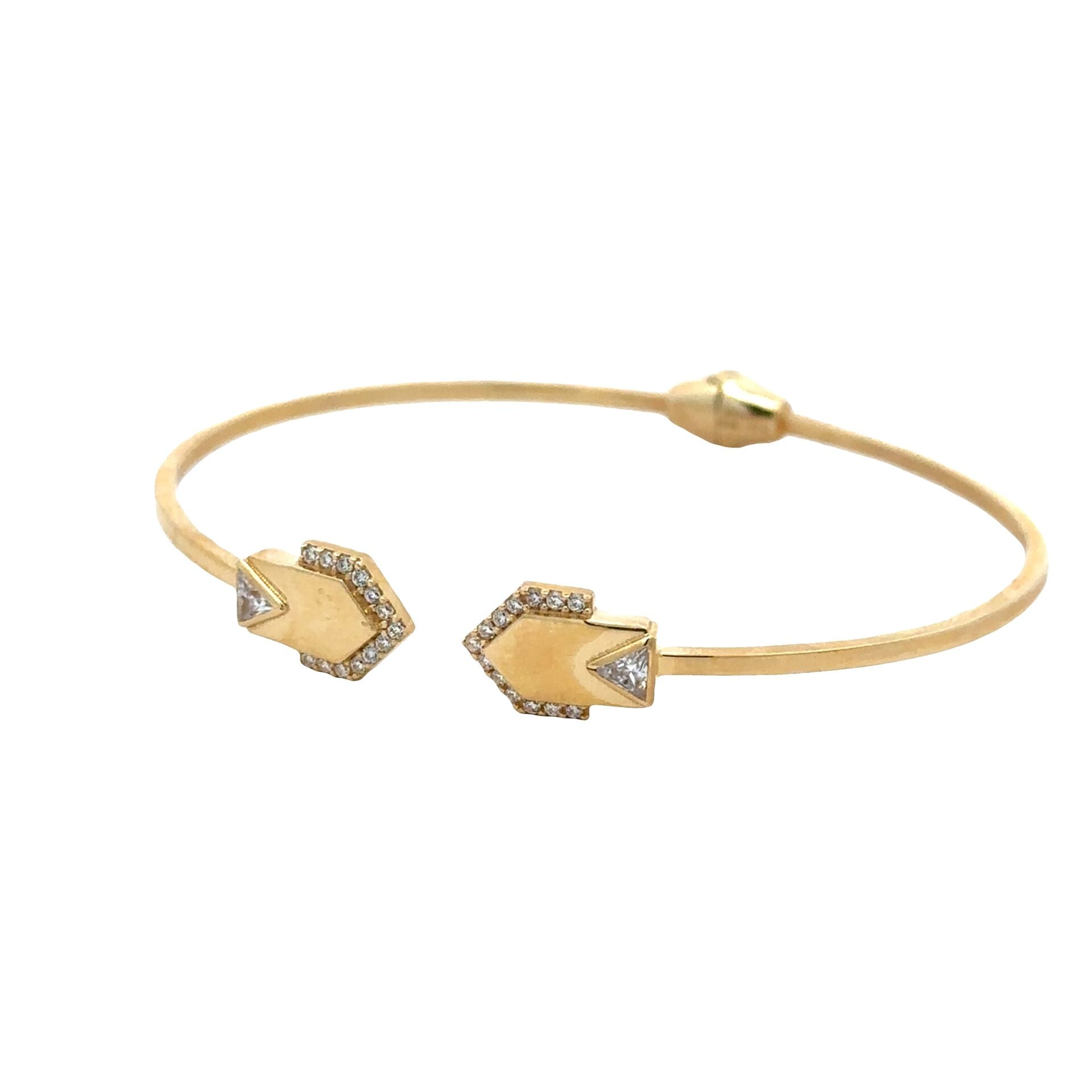 Modern Ve Zarif Tarz Zirkon Taş Detaylı Yeşil Altın Kelepçe Bilezik