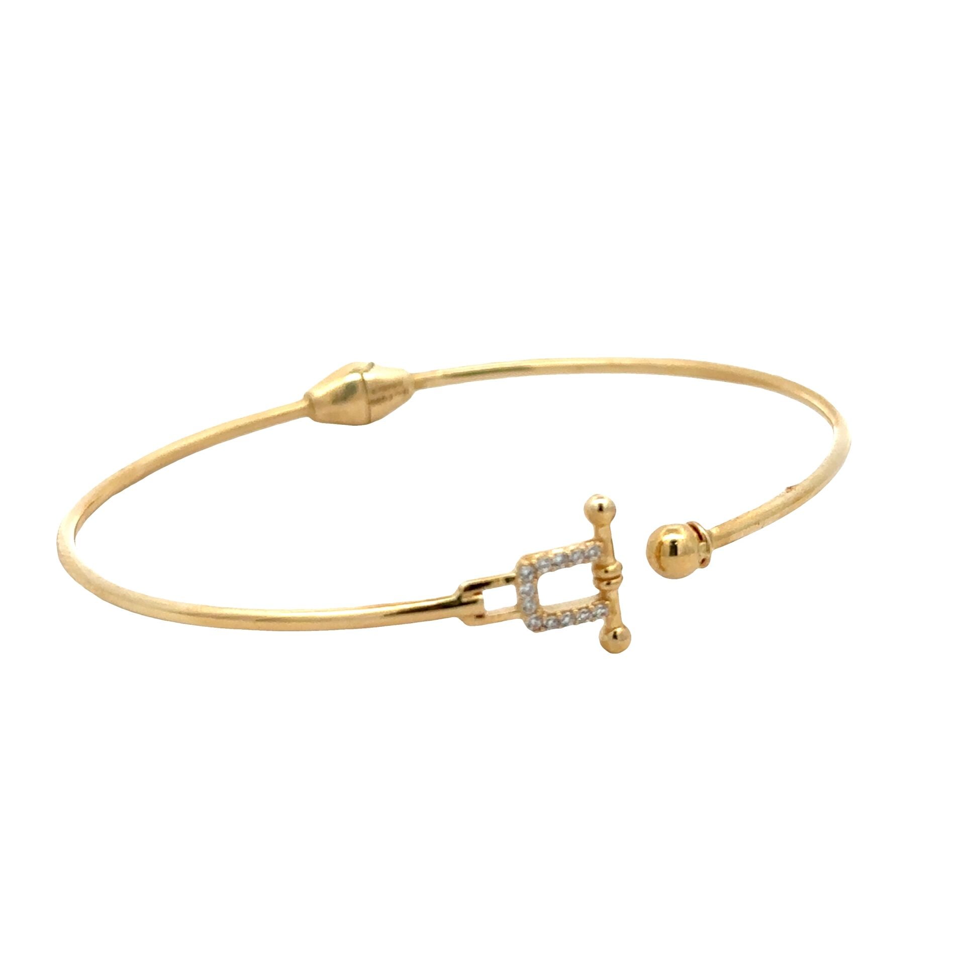 Modern Ve Zarif Tarz Zirkon Taş Detaylı Şık Yeşil Altın Kelepçe Bilezik