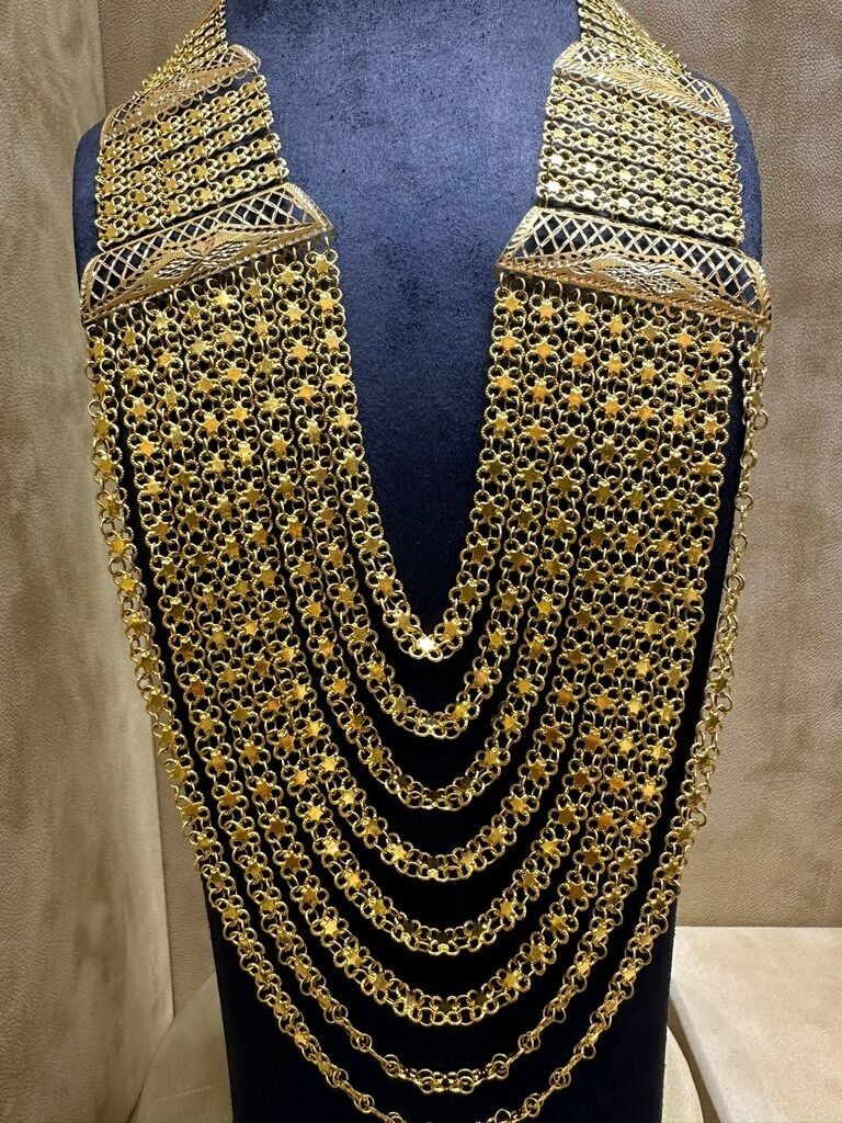 Klasik Retro Akıtma Model Özel Yapım Yeşil Altın Gerdanlık