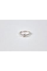 Pırlanta Badem Tırnak Klasik Kolları Taşlı Tektaş Beyaz Altın Yüzük