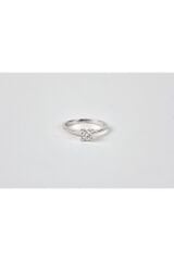 Pırlanta Badem Tırnak Klasik Tektaş Beyaz Altın Yüzük