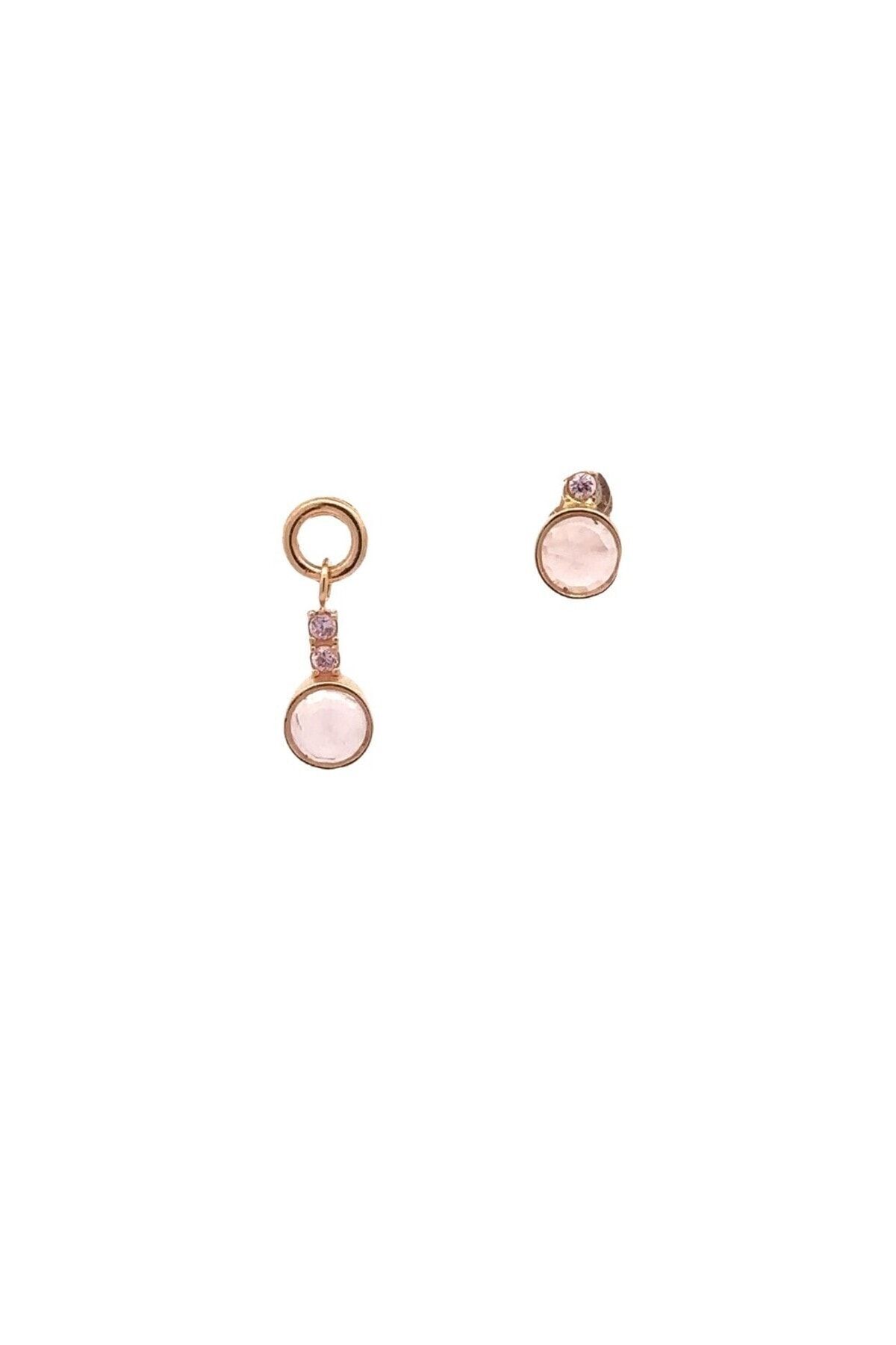 Pink Quartz Taşlı Şık Rose Altın Küpe