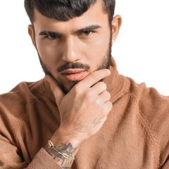 Ortası Siyah Pırlanta Taşlı Ataş Model Vintage Yeşil Altın Erkek Bileklik