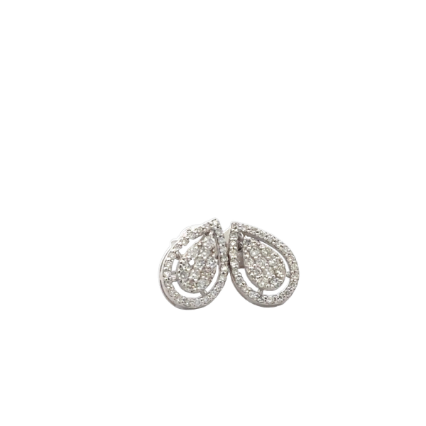 Pırlanta Çerçeveli Damla Model Kolları Taşlı Beyaz Altın Küpe