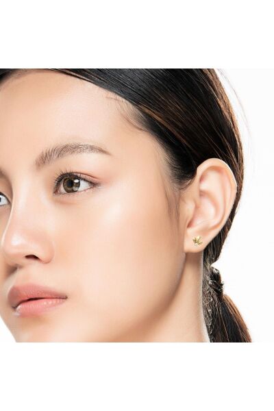 İnci Detaylı Modern Tarz Yeşil Altın Küpe