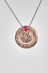 Siyah Pırlanta Yakut Taşlı Rose Altın Kolye