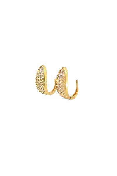 Zirkon Taş Oval Formlu Klipsli Yeşil Altın Küpe