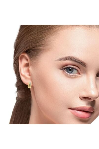Zirkon Taşlı Klipsli Model Tarz Yeşil Altın Küpe