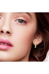 Ön Yüzü Tırtıklı Halka Model Modern Yeşil Altın Küpe