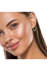 Top Detaylı Geniş Halka Model Yeşil Altın Küpe