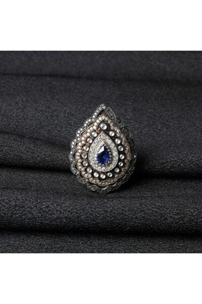 Elmas Safir Taşlı Rose Altın Yüzük